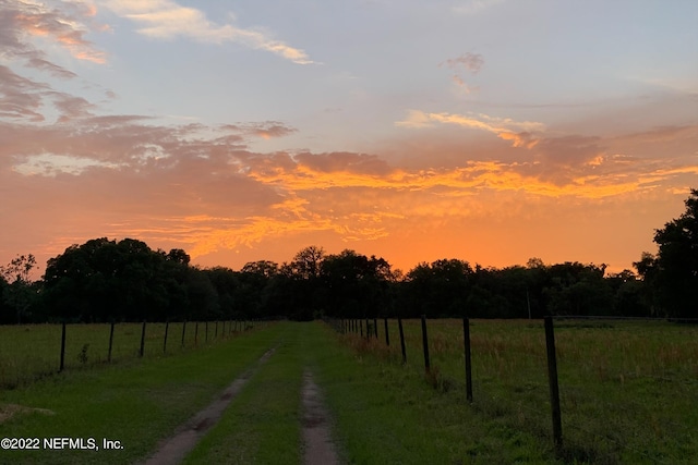 yard at dusk with a rural view