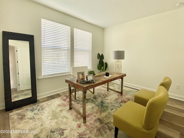 office area with hardwood / wood-style flooring