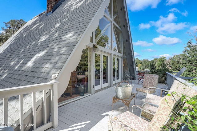 wooden terrace with french doors