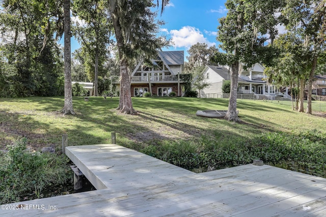 view of yard with a wooden deck