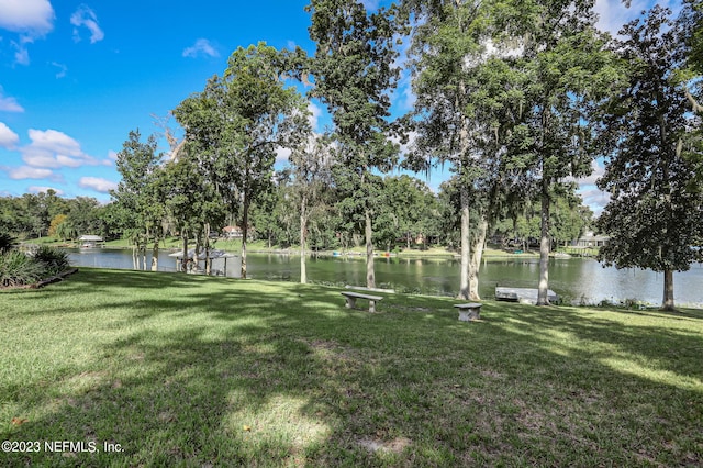 view of yard with a water view