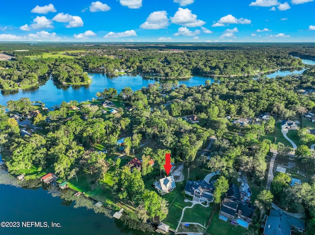 bird's eye view featuring a water view