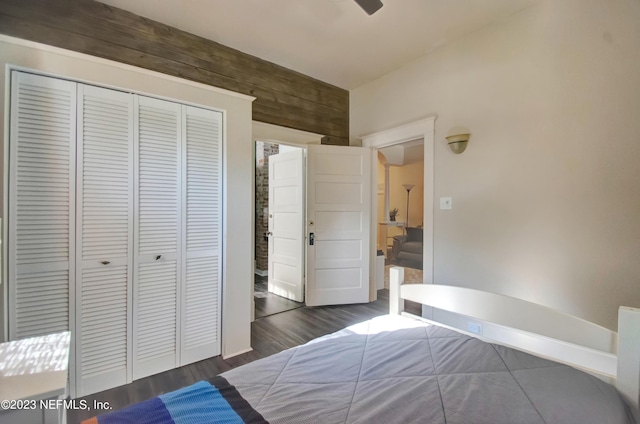 unfurnished bedroom featuring dark hardwood / wood-style flooring and a closet