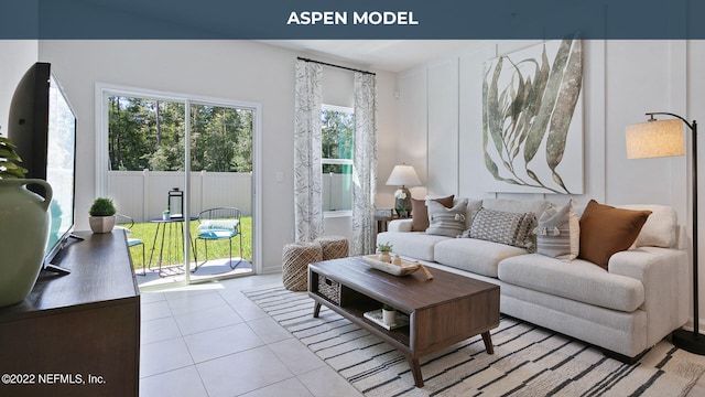 living area with light tile patterned floors