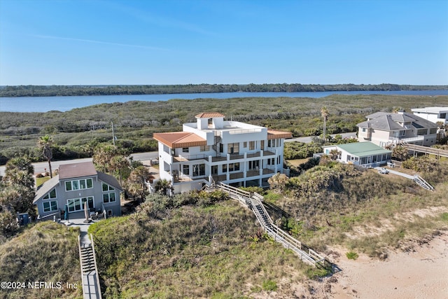 aerial view with a water view