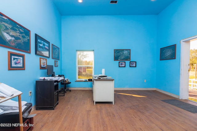 office space featuring hardwood / wood-style floors