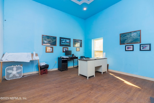 office space featuring dark hardwood / wood-style floors