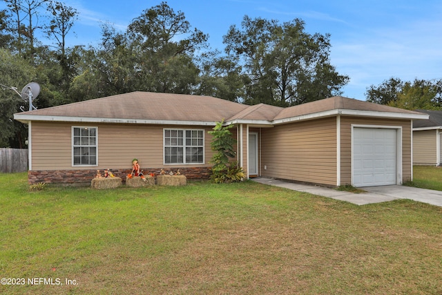 ranch-style house with a front lawn and a garage