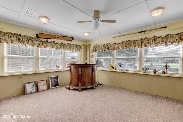 unfurnished sunroom with ceiling fan