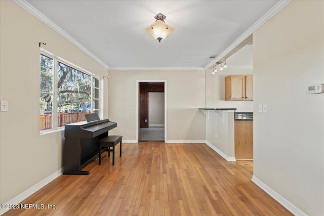 182 Cargo Way, Keystone Heights, FL 32656 - living area with light wood-type flooring, baseboards, and ornamental molding