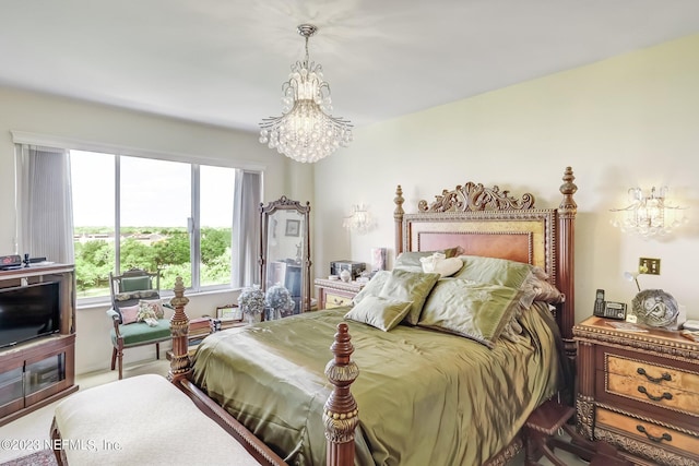 bedroom featuring a chandelier