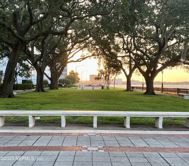 view of property's community with a lawn