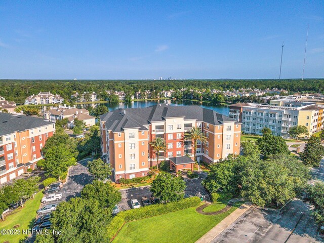 aerial view featuring a water view