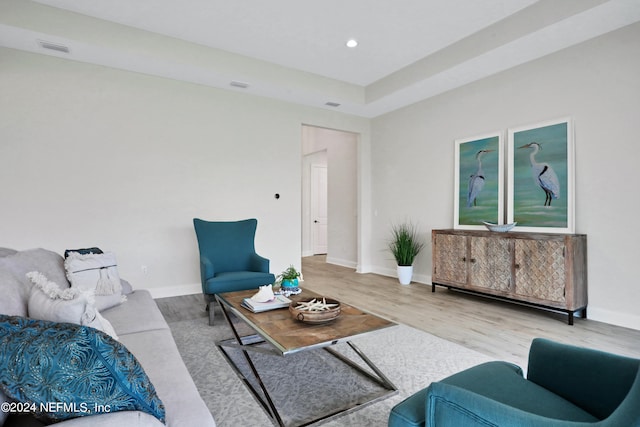 living room with light hardwood / wood-style flooring