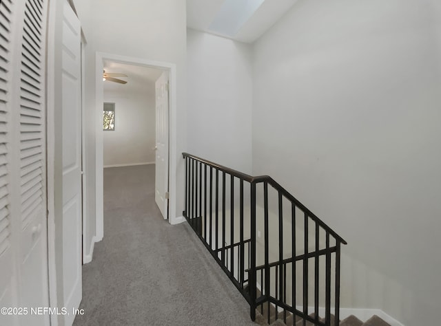 hallway featuring carpet floors and baseboards