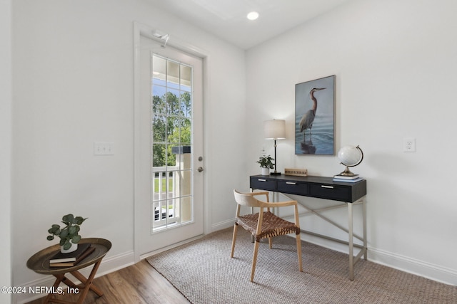 office with wood-type flooring