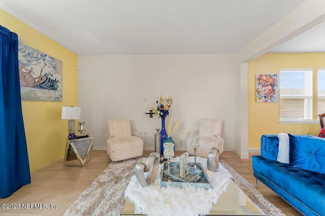 sitting room with light hardwood / wood-style floors