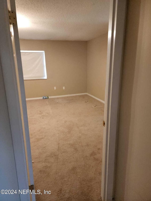 carpeted empty room featuring a textured ceiling and baseboards