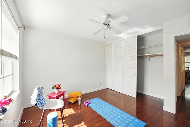 4358 Timuquana Rd Unit 205, Jacksonville, FL 32210 - bedroom featuring wood finished floors, a closet, baseboards, and ceiling fan
