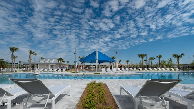 view of pool with a gazebo and a patio area