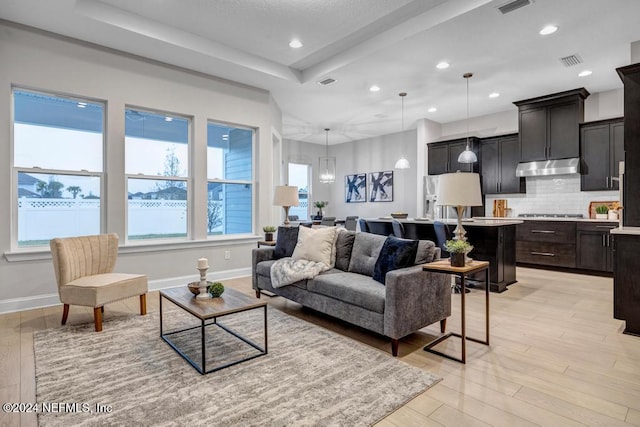 living room with light hardwood / wood-style floors