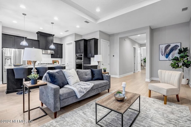 living room with light wood-type flooring