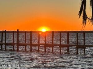 view of dock with a pier and a water view