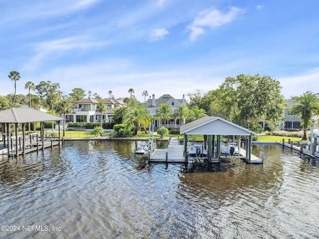 view of dock with a water view