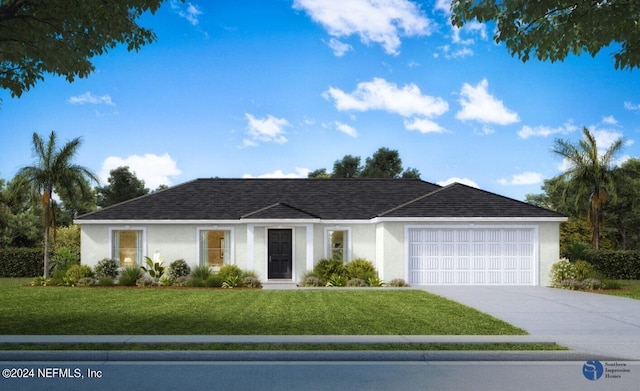 view of front facade featuring a front yard and a garage