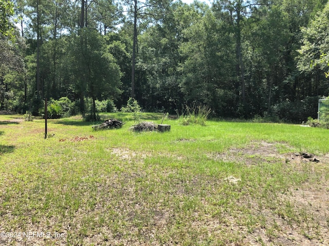 view of yard featuring a wooded view