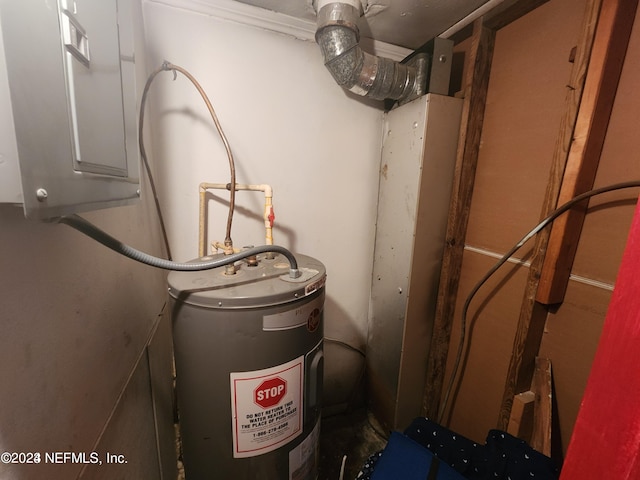 utility room featuring electric water heater