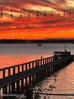 view of dock with a water view