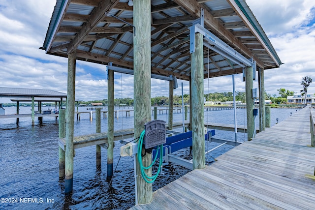 dock area with a water view