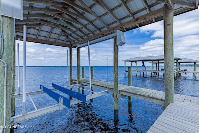 view of dock featuring a water view