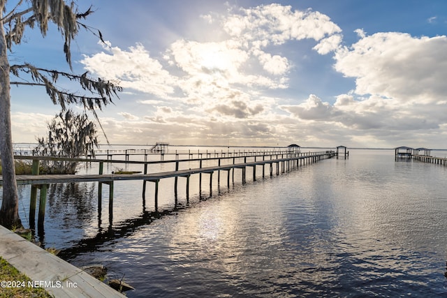 dock area featuring a water view