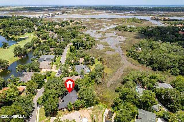 aerial view featuring a water view