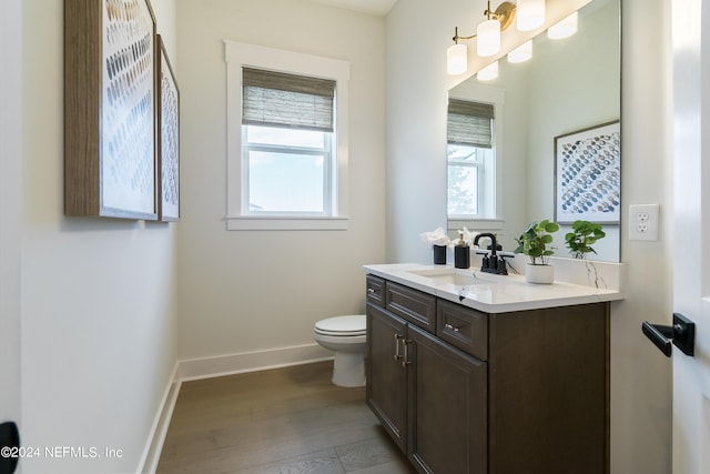 bathroom featuring hardwood / wood-style flooring, vanity, and toilet