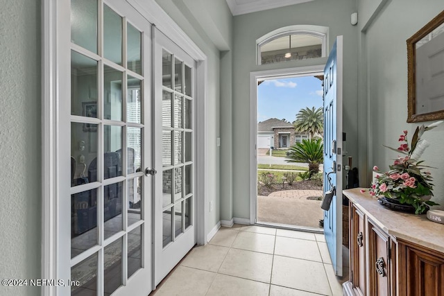 doorway featuring french doors and light tile floors