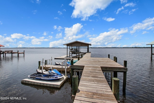 view of dock with a water view