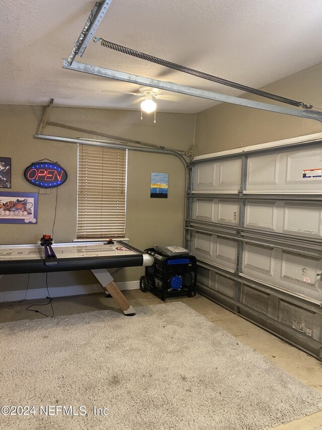 garage with ceiling fan