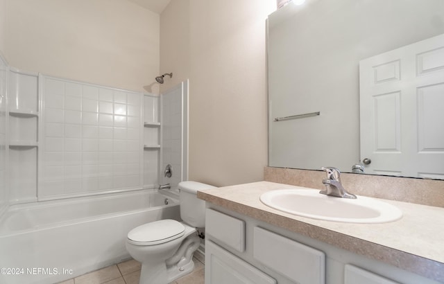 full bathroom featuring tile patterned flooring, vanity, toilet, and shower / bathtub combination