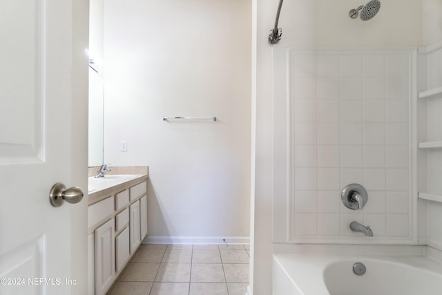 bathroom featuring tile patterned flooring, vanity, and tiled shower / bath combo