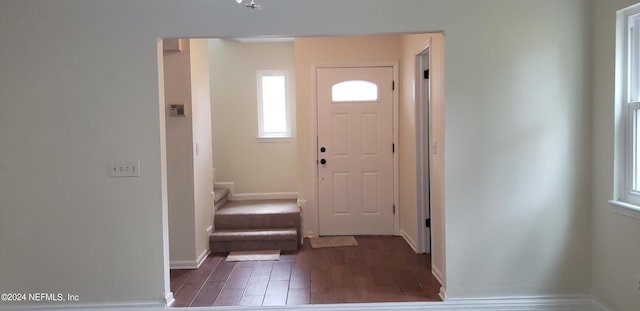 foyer entrance with dark hardwood / wood-style floors