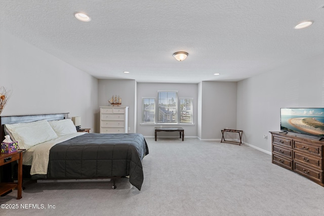 bedroom featuring carpet flooring, recessed lighting, and baseboards