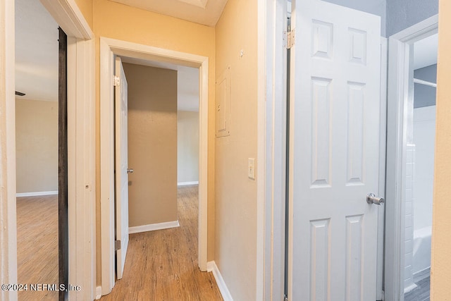 hall with light hardwood / wood-style flooring