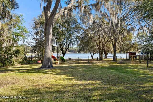 view of yard with a water view