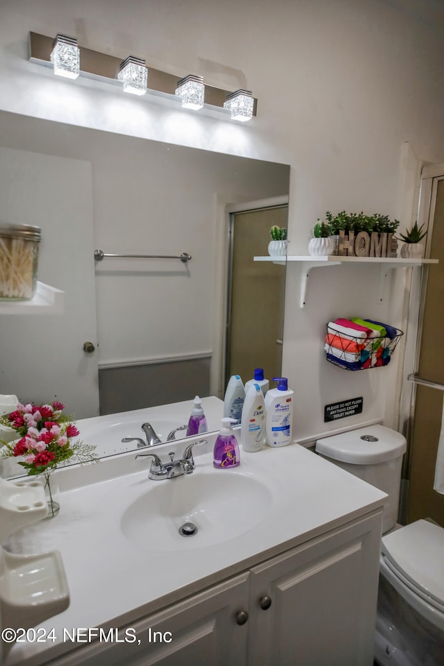 bathroom with toilet and large vanity