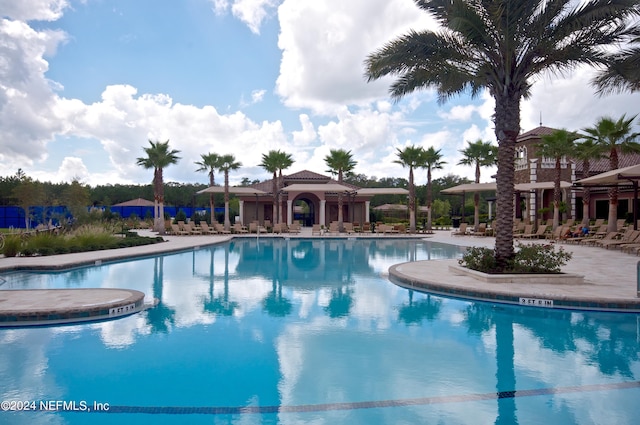 view of pool featuring a gazebo and a patio area