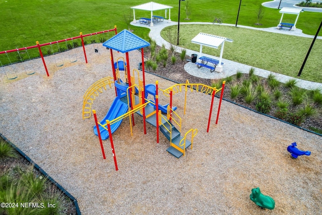 view of play area with a yard