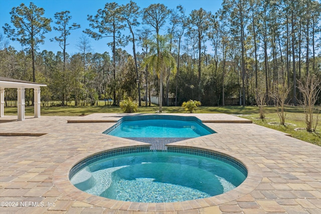 view of pool with a jacuzzi and a patio